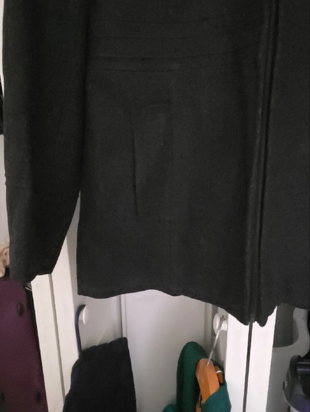 St. John's Bay Black Hooded Zip Jacket Lined Wool Like New